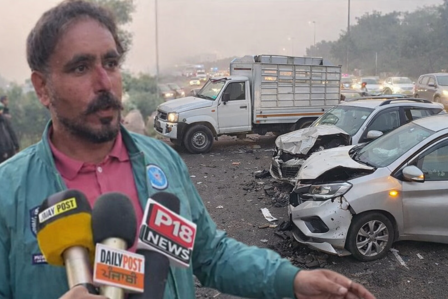 खन्ना GT रोड पर भीषण टक्कर: खराब खड़ी पिकअप बनी हादसे की वजह, तीन कारें क्षतिग्रस्त”